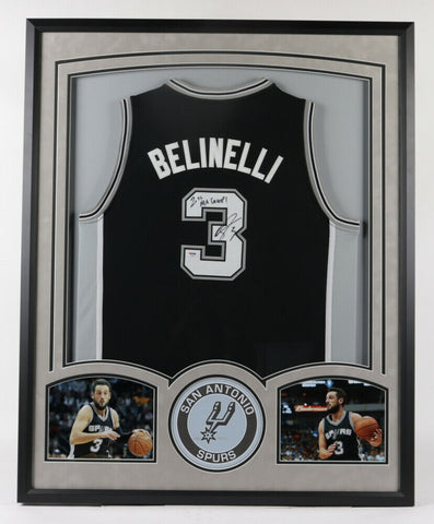 Marco Belinelli Signed Spurs 34x42 Framed Jersey "2016 NBA Champs!" (PSA Holo)