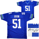 SEAHAWKS BRUCE IRVIN AUTOGRAPHED BLUE JERSEY "SB XLVIII CHAMPS" MCS HOLO 211886