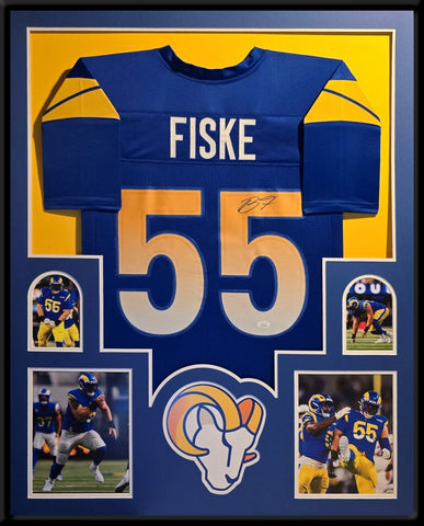 CUSTOM FRAMED LOS ANGELES RAMS BRADEN FISKE AUTOGRAPHED SIGNED JERSEY JSA COA