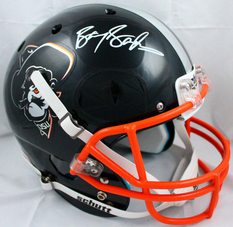 Barry Sanders Autographed Ok. State F/S Schutt Black Helmet Orange Mask-BAW Holo