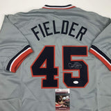 Autographed/Signed CECIL FIELDER Detroit Grey Baseball Jersey JSA COA Auto