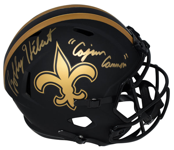 BOBBY HEBERT SIGNED NEW ORLEANS SAINTS ECLIPSE FULL SIZE HELMET W/ CAJUN CANNON