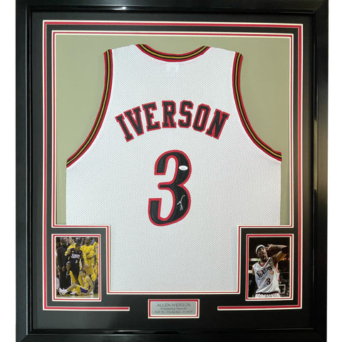 Framed Autographed/Signed Allen Iverson 35x39 Philadelphia White Jersey PSA COA