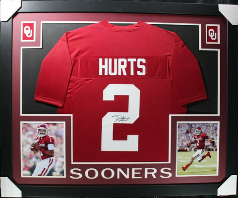 JALEN HURTS (Sooners SKYLINE) Signed Autographed Framed Jersey JSA