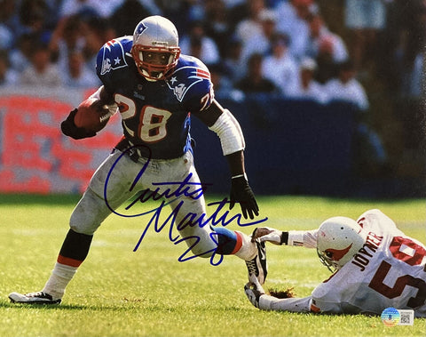 Curtis Martin Signed 11x14 New England Patriots Blue Jersey Photo BAS