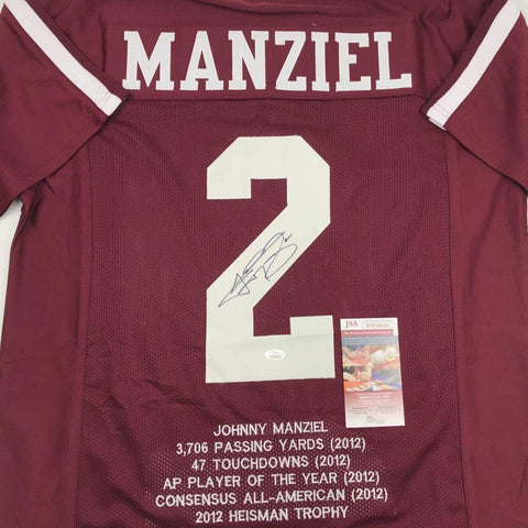 Autographed/Signed Johnny Manziel Texas A&M Maroon Stat College Jersey JSA COA