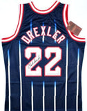 Clyde Drexler Signed Rockets Mitchell & Ness Hardwood Swingman Jersey- JSA W