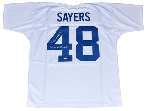 GALE SAYERS SIGNED KANSAS JAYHAWKS #48 THROWBACK JERSEY W/ KANSAS COMET