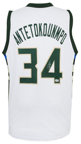 Giannis Antetokounmpo Signed White 'Greek Freak' Custom Basketball Jersey -(JSA)