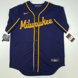 Autographed/Signed Christian Yelich Milwaukee Brewers Blue Alt Jersey JSA COA