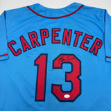 Autographed/Signed Matt Carpenter St. Louis Blue Baseball Jersey JSA COA