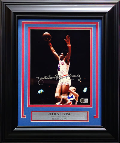 Julius "Dr. J" Erving Autographed Framed 8x10 Photo 76ers Beckett QR #BM37813