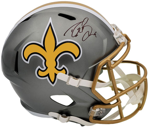 DREW BREES AUTOGRAPHED SAINTS FLASH SILVER FULL SIZE SPEED HELMET BECKETT 202057