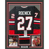 Framed Autographed/Signed Jeremy Roenick 33x42 Chicago Black Jersey JSA COA