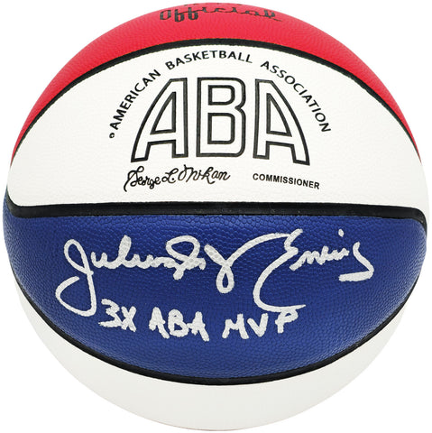 JULIUS DR. J ERVING AUTOGRAPHED ABA BASKETBALL 76ERS 3X ABA MVP BECKETT 230289