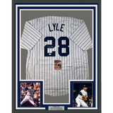 Framed Autographed/Signed Sparky Lyle 33x42 New York Pinstripe Jersey JSA COA