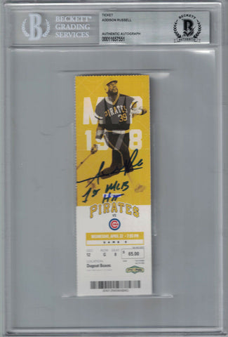 Addison Russell Autographed Chicago Cubs Ticket 1st MLB Hit BAS Slab 25282