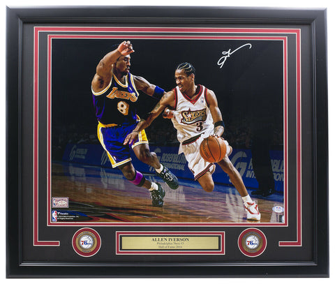 Allen Iverson Signed Framed 16x20 Philadelphia 76ers Photo vs. Kobe PSA ITP