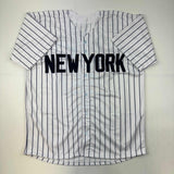 Autographed/Signed Jim Abbott New York Yankees White Pinstripe Jersey BAS Holo