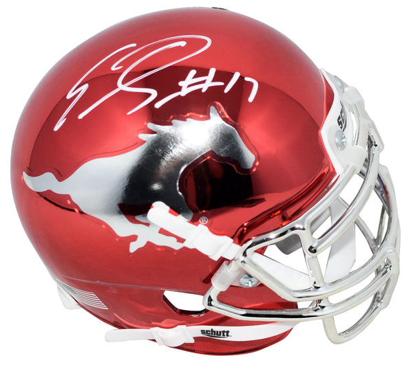 EMMANUEL SANDERS AUTOGRAPHED SMU MUSTANGS RED CHROME MINI HELMET BECKETT