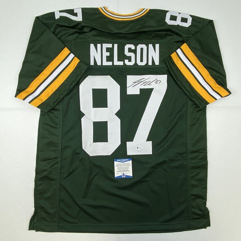 Autographed/Signed JORDY NELSON Green Bay Green Football Jersey Beckett BAS COA