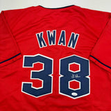 Autographed/Signed Steven Kwan Cleveland Red Baseball Jersey JSA COA