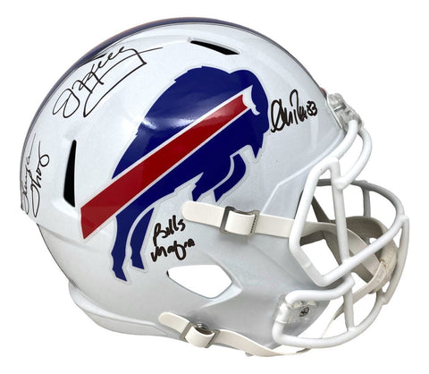 Jim Kelly Thomas Reed Signed Bills White FS Replica Speed Helmet Bills Mafia BAS