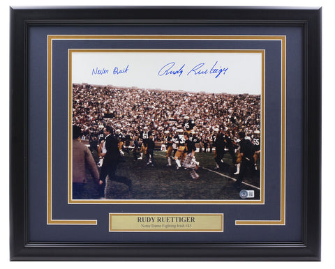 Rudy Ruettiger Signed Framed 11x14 Notre Dame Football Photo Never Quit BAS