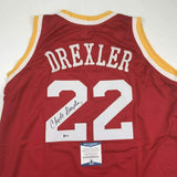 Autographed/Signed Clyde Drexler Houston Red Basketball Jersey Beckett BAS COA