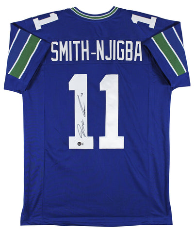 Jaxon Smith-Njigba Authentic Signed Blue Throwback Pro Style Jersey BAS