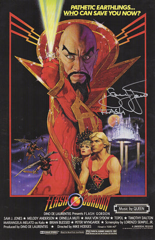 Sam J. Jones Signed Flash Gordon 11x17 Movie Poster w/Flash - (SCHWARTZ COA)