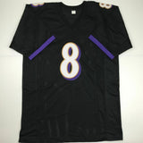 Autographed/Signed LAMAR JACKSON Baltimore Black Football Jersey JSA COA Auto