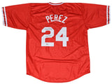 TONY PEREZ SIGNED AUTOGRAPHED CINCINNATI REDS #24 RED JERSEY W/ HOF 2000