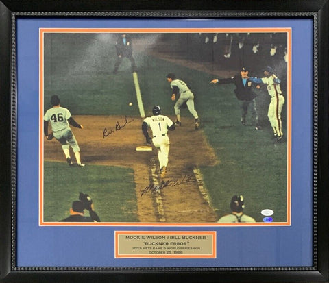 Mookie Wilson Bill Buckner Signed 1986 World Series Error Framed 16x20 Photo JSA