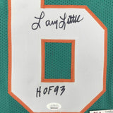 FRAMED Autographed/Signed LARRY LITTLE HOF 93 33x42 Miami Teal Jersey JSA COA