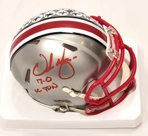 Urban Meyer Signed Ohio State Buckeyes Flash Mini Helmet W/ 7-0 vs TUN Beckett