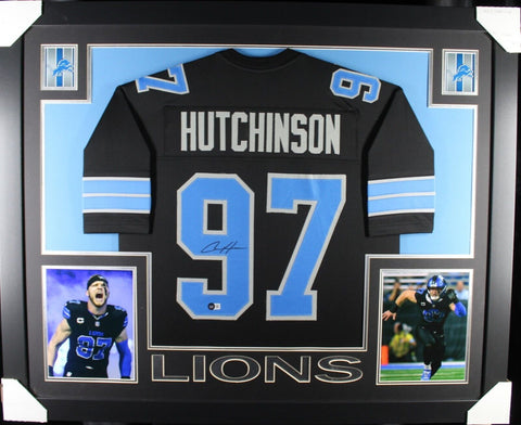 AIDEN HUTCHINSON (Lions black SKYLINE) Signed Autographed Framed Jersey Beckett