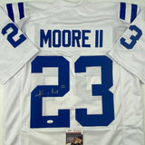 Autographed/Signed Kenny Moore II Indianapolis White Football Jersey JSA COA