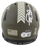 Falcons Deion Sanders Signed Salute To Service Speed Mini Helmet BAS Witnessed