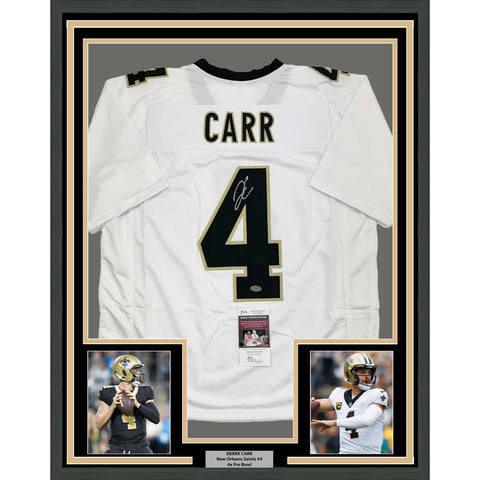 Framed Autographed/Signed Derek Carr 35x39 New Orleans White Jersey JSA COA