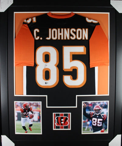 CHAD JOHNSON (Bengals black TOWER) Signed Autographed Framed Jersey Beckett