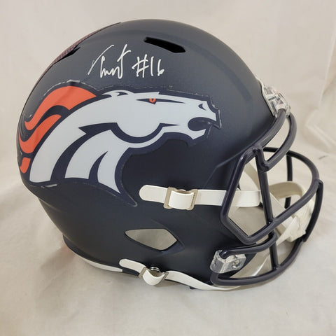 TROY FRANKLIN SIGNED DENVER BRONCOS F/S SPEED REPLICA HELMET BECKETT QR