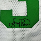 Autographed/Signed Larry Bird Boston White Basketball Jersey Beckett BAS COA