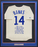 Cubs Ernie Banks Autographed Framed Cream Pinstripes Majestic Jersey PSA/DNA