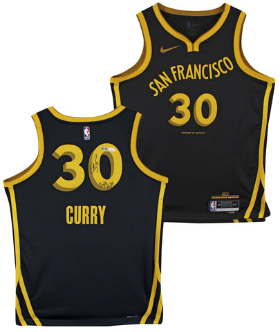 Warriors Stephen Curry "Night Night" Signed Black Nike 2023 City Ed. Jersey JSA