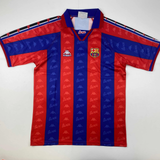 Autographed/Signed Ronaldo Nazario FC Barcelona Red/Blue Jersey Beckett BAS COA