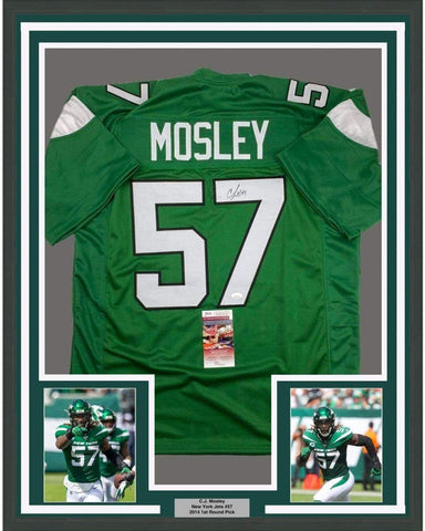 Framed Autographed/Signed CJ C.J. Mosley 35x39 New York Green Jersey JSA COA