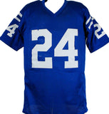 Lenny Moore Autographed Blue Pro STAT Style Jersey w/HOF-Prova *Black