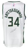 Giannis Antetokounmpo Signed White Swingman Bucks Jersey BAS ITP