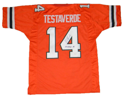 VINNY TESTAVERDE AUTOGRAPHED SIGNED MIAMI HURRICANES #14 JERSEY W/ HEISMAN 86